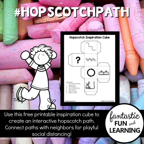 Printable inspiration cube to play hopscotch with sidewalk chalk.