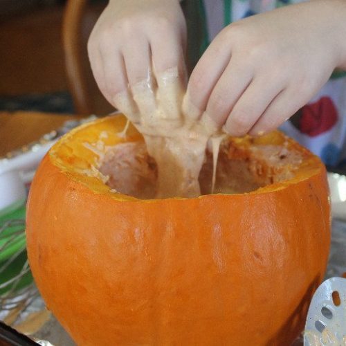 Pumpkin filled with pumpkin pie scented slime.