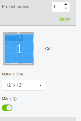 Prepare mat screen in Cricut Design Space. Noting where to Mirror your design