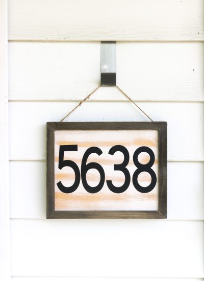 DIY House number sign hanging next to front door - vertical layout