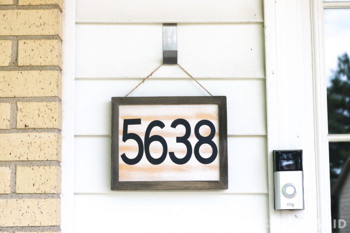 DIY House number sign hanging next to front door - horizontal layout