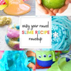 Vertical Collage of 6 different slime recipes included in the roundup post