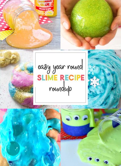 Vertical Collage of 6 different slime recipes included in the roundup post