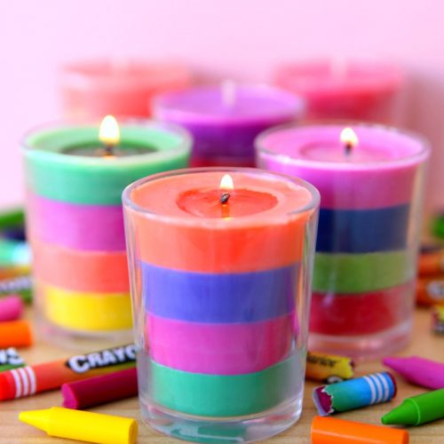 Votive Candles layered colors wax made from crayons