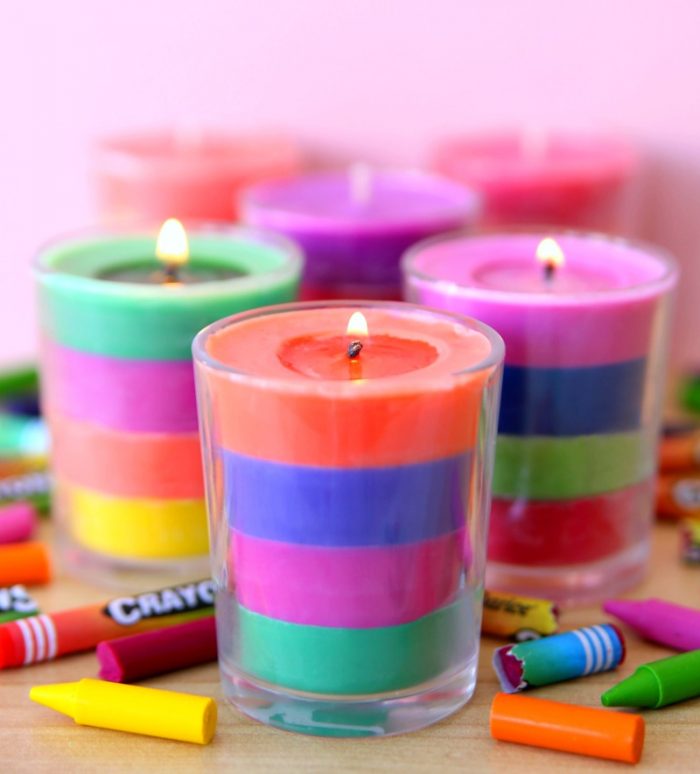 Votive Candles layered colors wax made from crayons