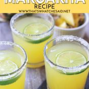 Close up of pineapple margarita with wording graphic for pinterest pin