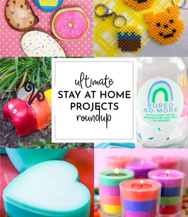 Collage of stay at home activities, recipes and more in vertical format