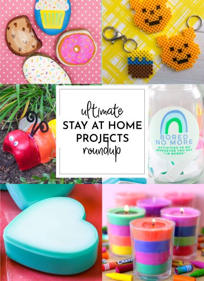 Collage of stay at home activities, recipes and more in vertical format