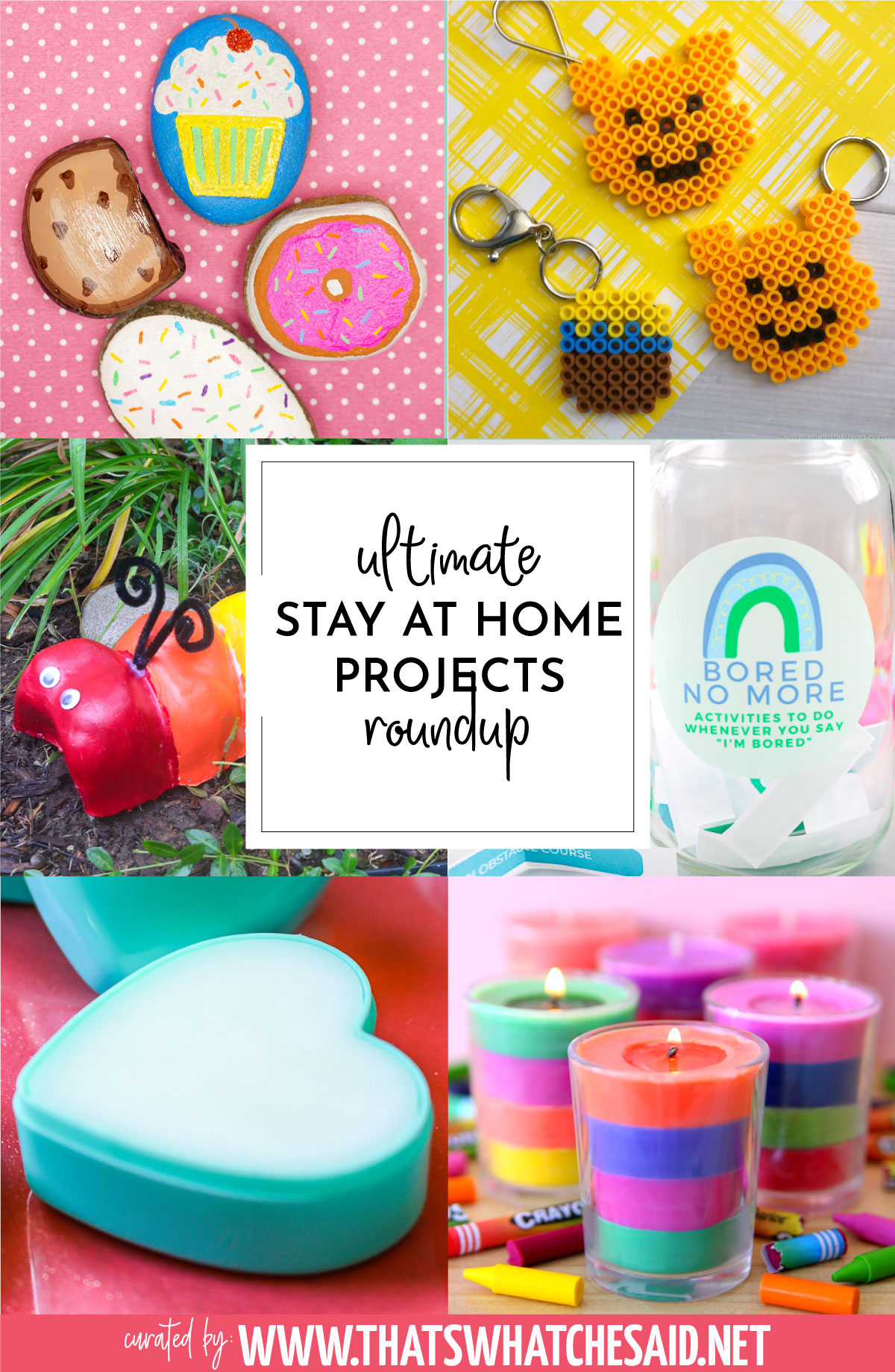 Collage of stay at home activities, recipes and more in vertical format