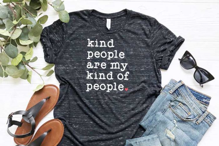 Black Grey Heather Shirt with Kind People are My Kind of People SVG on it with iron on - Horizontal