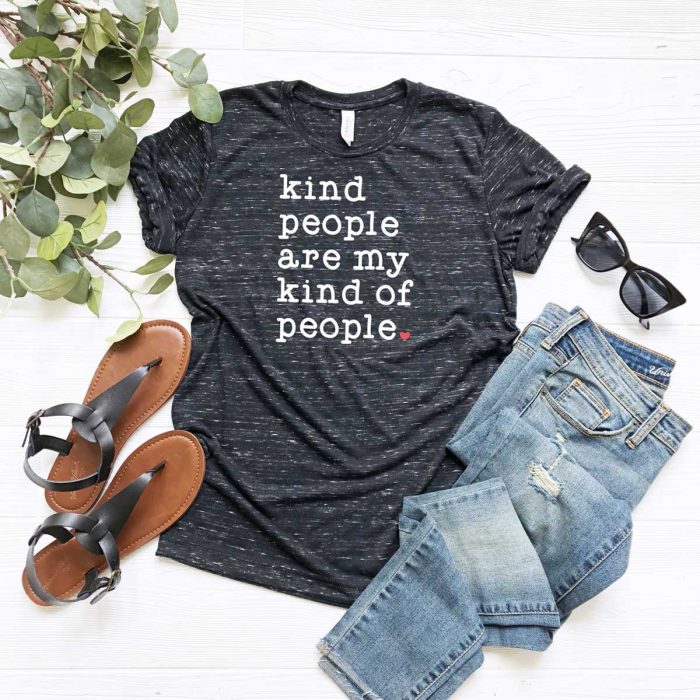 Black Grey Heather Shirt with Kind People are My Kind of People SVG on it with iron on - Square Format
