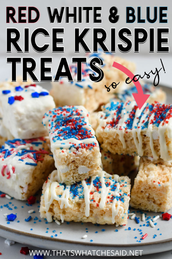 Krispies stacked on a plate with graphic wording for a Pinterest Pin