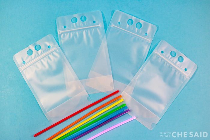 Reusable Plastic Drink Pouches (unfilled) with Rainbow straws