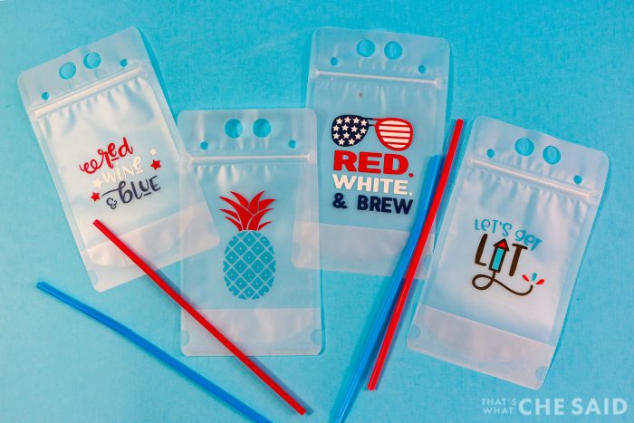 Adult Drink Pouches Personalized for the 4th of July with adhesive vinyl - Blue Background