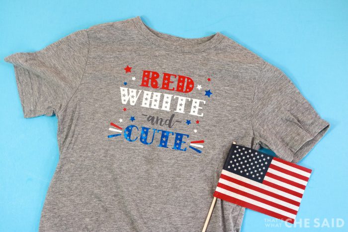 Child Grey T-Shirt with Small American Flag with Patriotic Red white and cute design with iron on