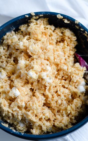 Krispie Mixture in Mixing Bowl