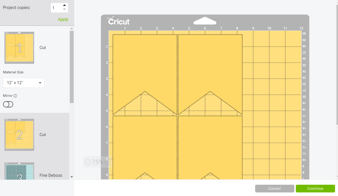Mat Screen in Cricut Design Space