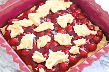 Cherry Bars with dough drops on top ready to bake