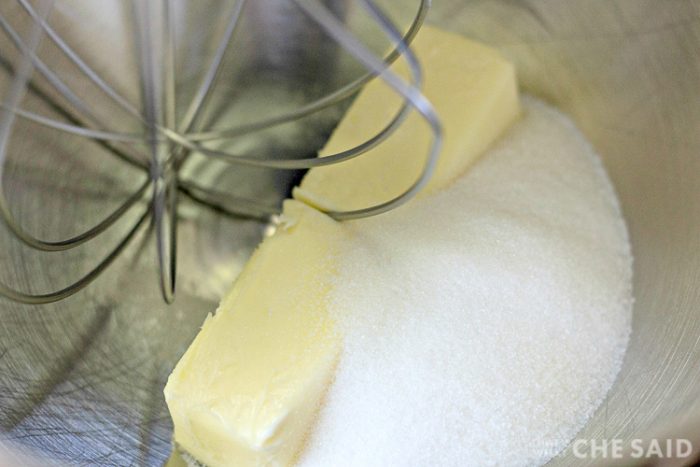 Butter and sugar in mixing bowl