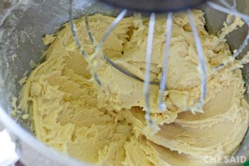 Close up of mixing bowl with mixed dough