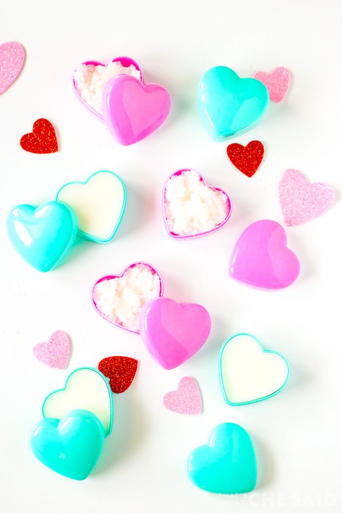 Lotion Bars and Sugar Scrub in Heart containers perfect for Valentine's Day