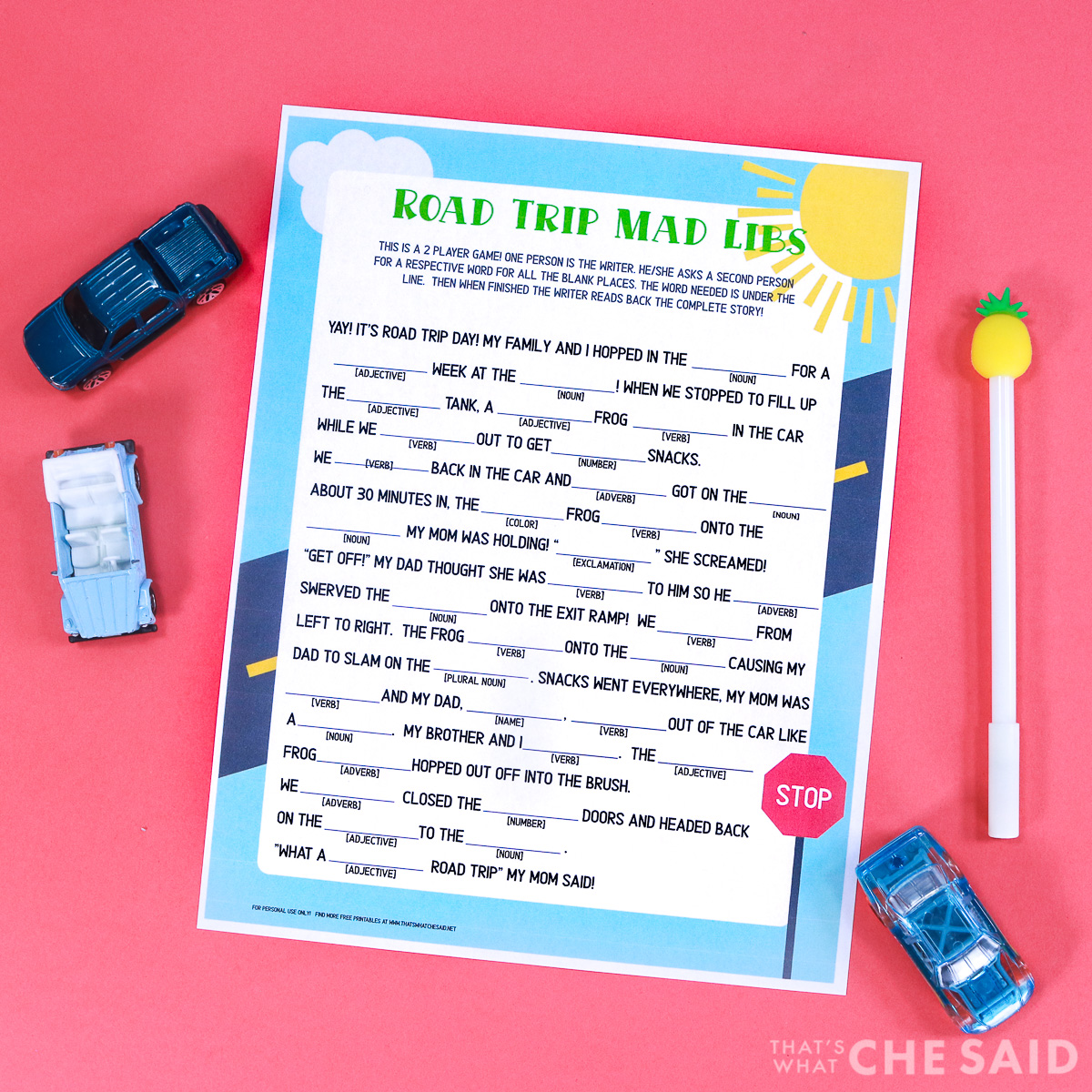 Road Trip Mad Libs - That's What Che Said