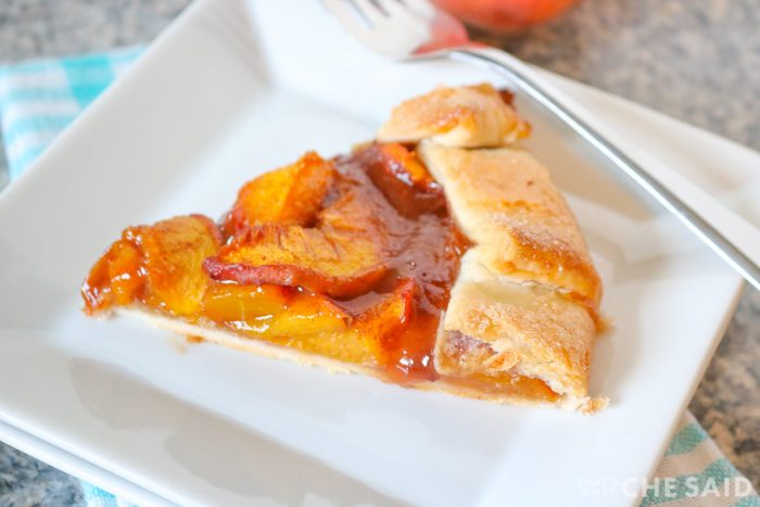 Close up of peach galette slice