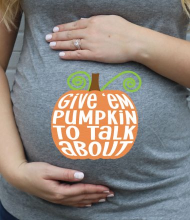 Grey Maternity shirt (with belly) and free pumpkin design applied with iron-in - Vertical