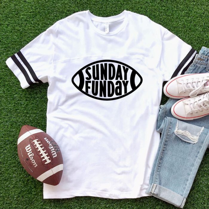 AstroTurf background with white shirt and Sunday Funday Free football SVG with football and jeans - square format