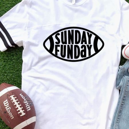 AstroTurf background with white shirt and Sunday Funday Free football SVG with football and jeans - vertical layout