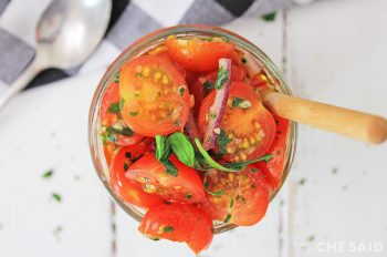 Top Down view of Tomato Relish in Jar