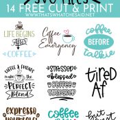 Pinterest Pin, Coffee Mug with wording about free coffee svg files