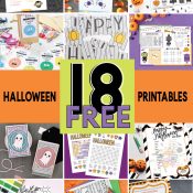 Collage of 18 Free Halloween Printables offered through the Totally Free Printable Blog Hop