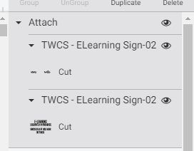 Cricut Design Space Layers Panel highlighting that the layers were ungrouped and attached