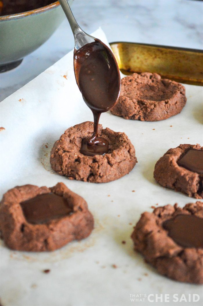 Adding Chocolate Drizzle to centers of baked cookies