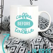 Pinterest Pin, Coffee Mug with wording about free coffee svg files