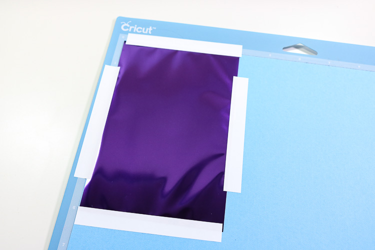 Purple 4 x 6 foil on glue cardstock on lightgrip mat