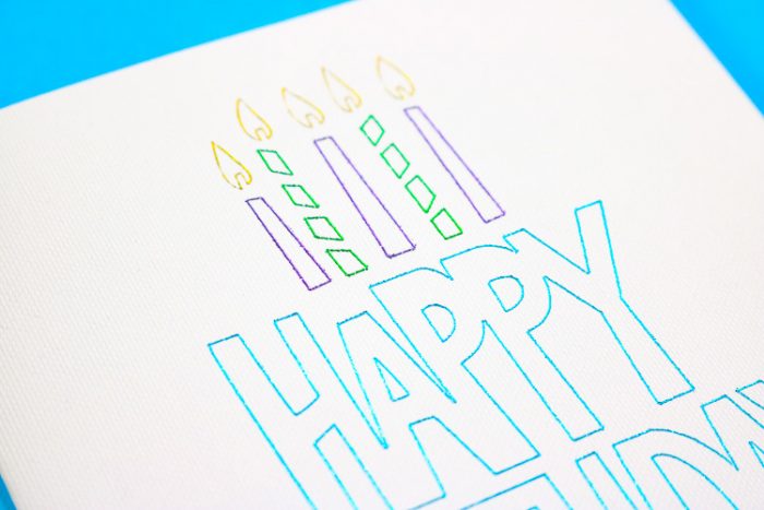 Close up of Happy Birthday card in different colored foils