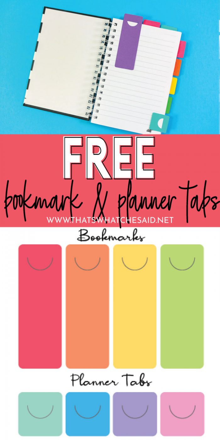 Pin image for free bookmark and planner tabs