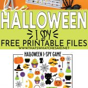 printed halloween i-spy on top and image of digital version of printable on the bottom - pinterest pin