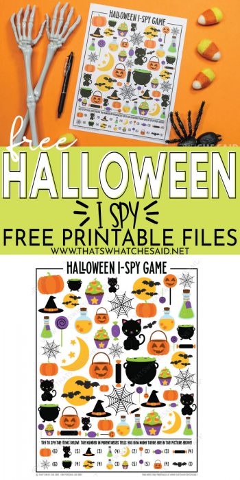 printed halloween i-spy on top and image of digital version of printable on the bottom - pinterest pin