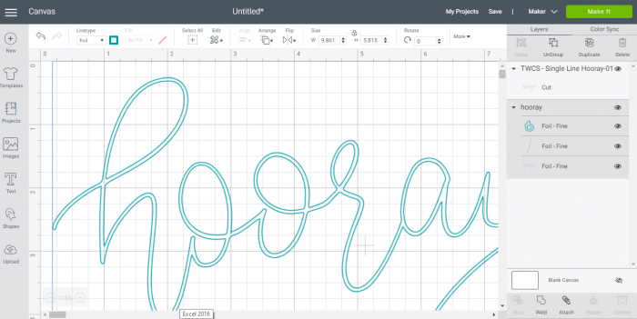 Cricut Design Space Screenshot showing a regular outlined SVG file