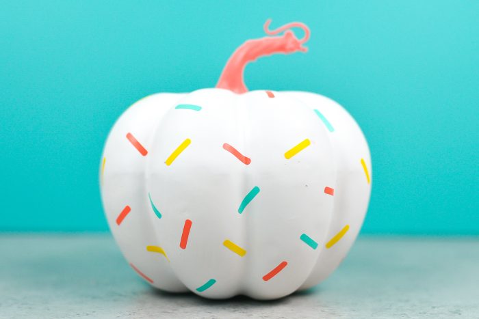 Pumpmkin painted white with adhesive sprinkles