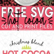 Pin image of hot cocoa serving tray on top and hot cocoa svg on the bottom