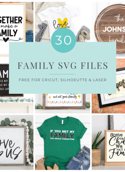 Collage of 30 free family svg files for crafts - social post square