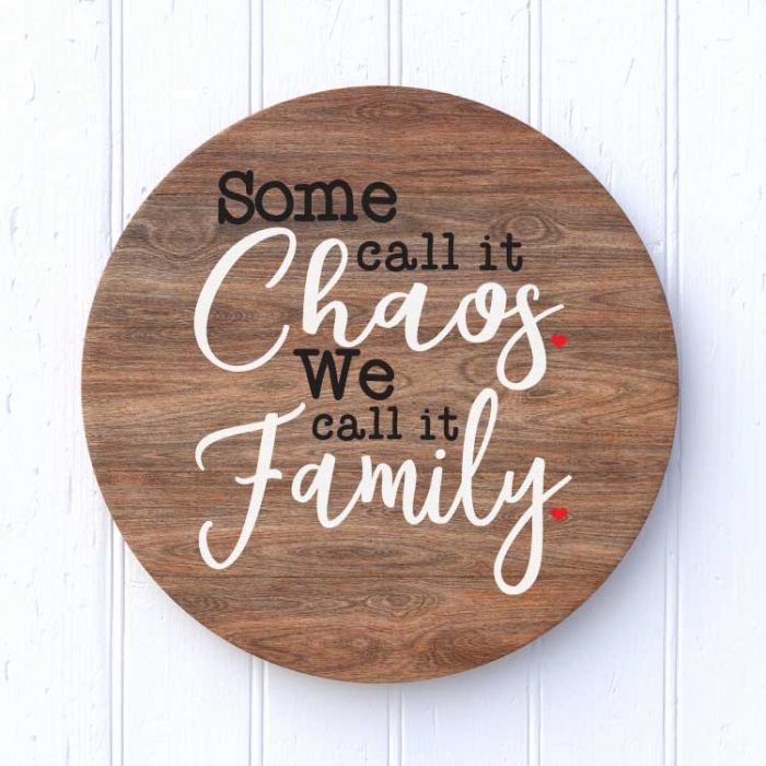 Circle Wooden Plaque with Family Quote in paint