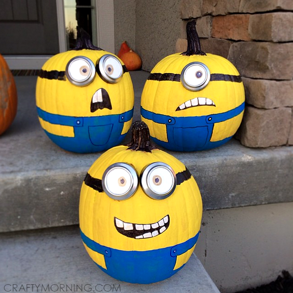 Pumpkins painted to resemble Minions