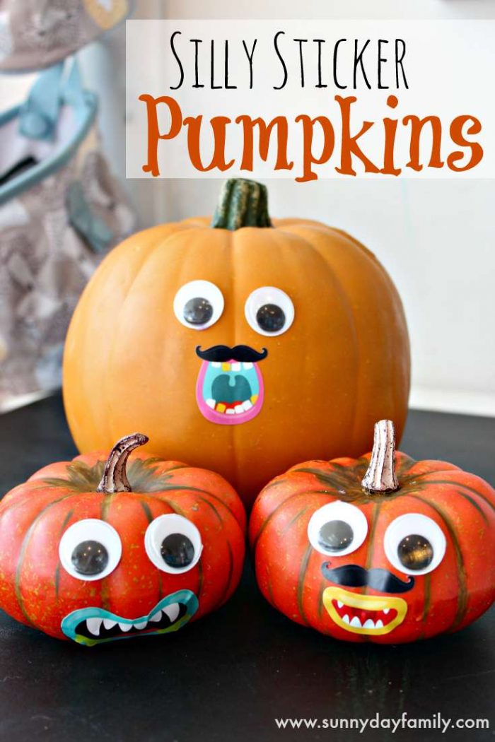 Pumpkins with silly faces using stickers