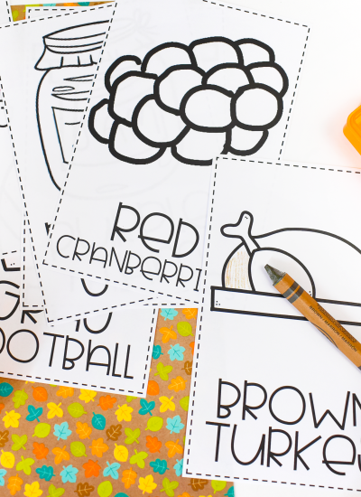 Thanksgiving Coloring book pages with crayons and pumpkins