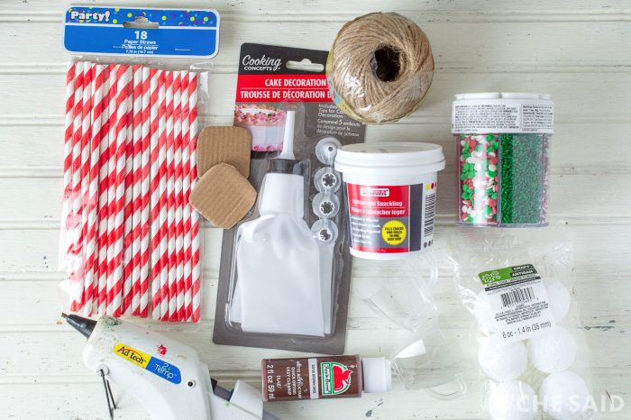 Supplies for making dollar store hot chocolate ornament